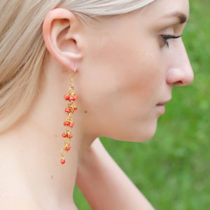 Фото Длинные висячие серьги с камнем красный коралл "Alcyoneum"